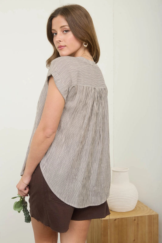 Pinstripe Cuff Sleeve Button Down