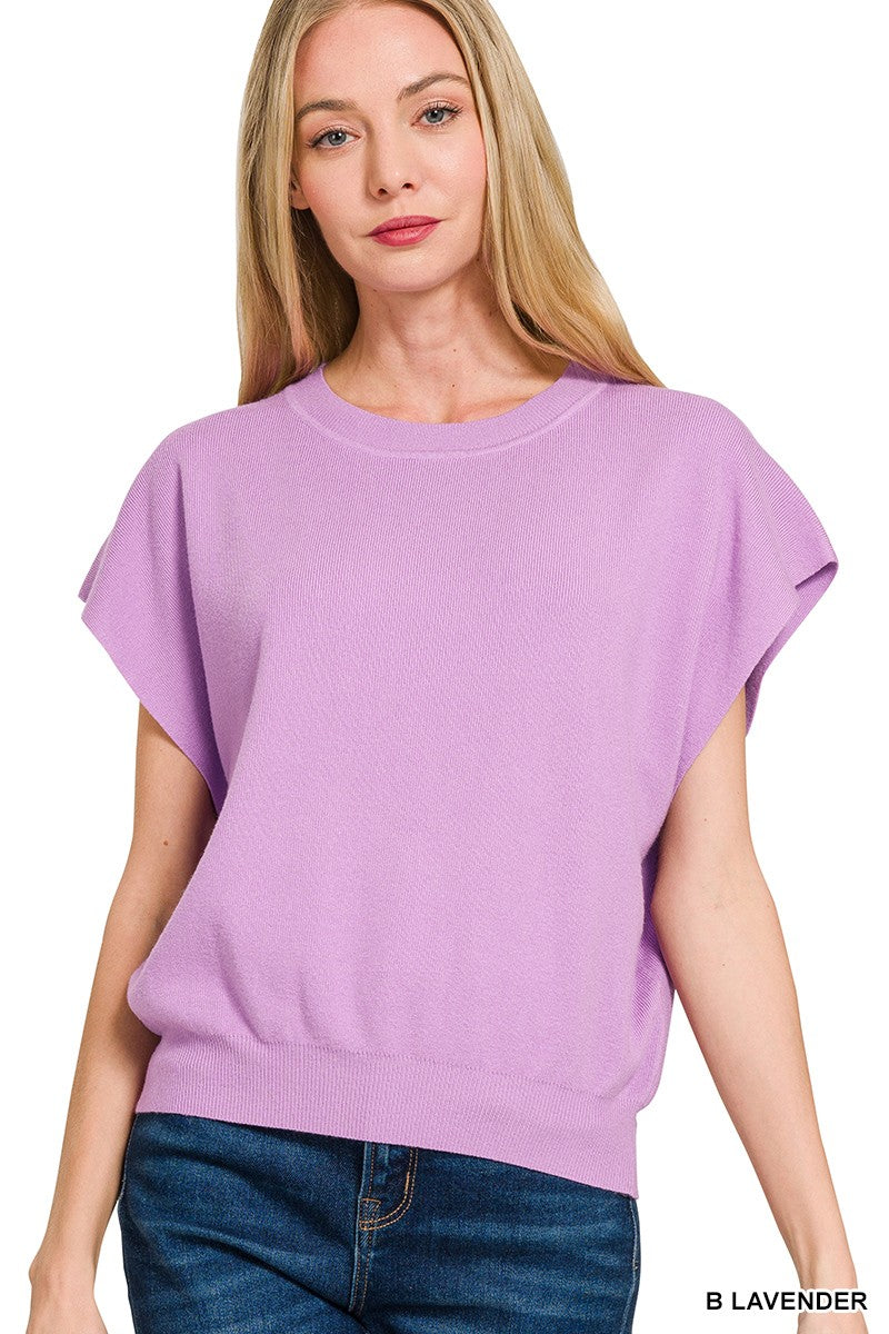 Round Neck Short Dolman Sleeve Sweater-Lavender