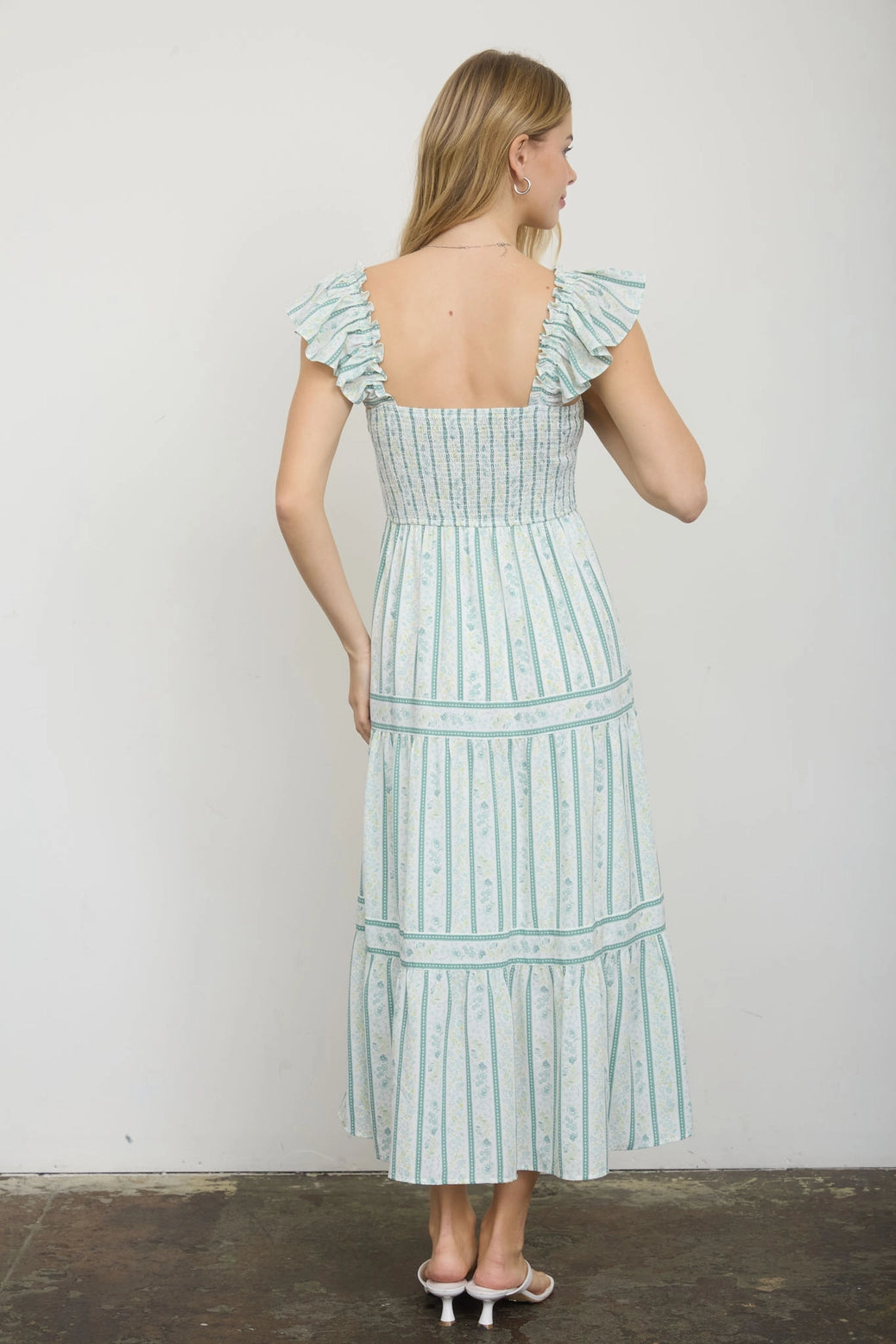 Stripe Floral Smocked Midi
