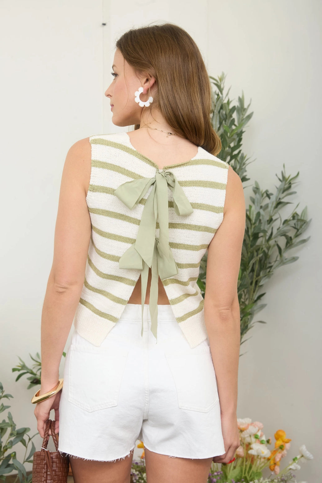 Stripe Back Tie Sleeveless Sweater