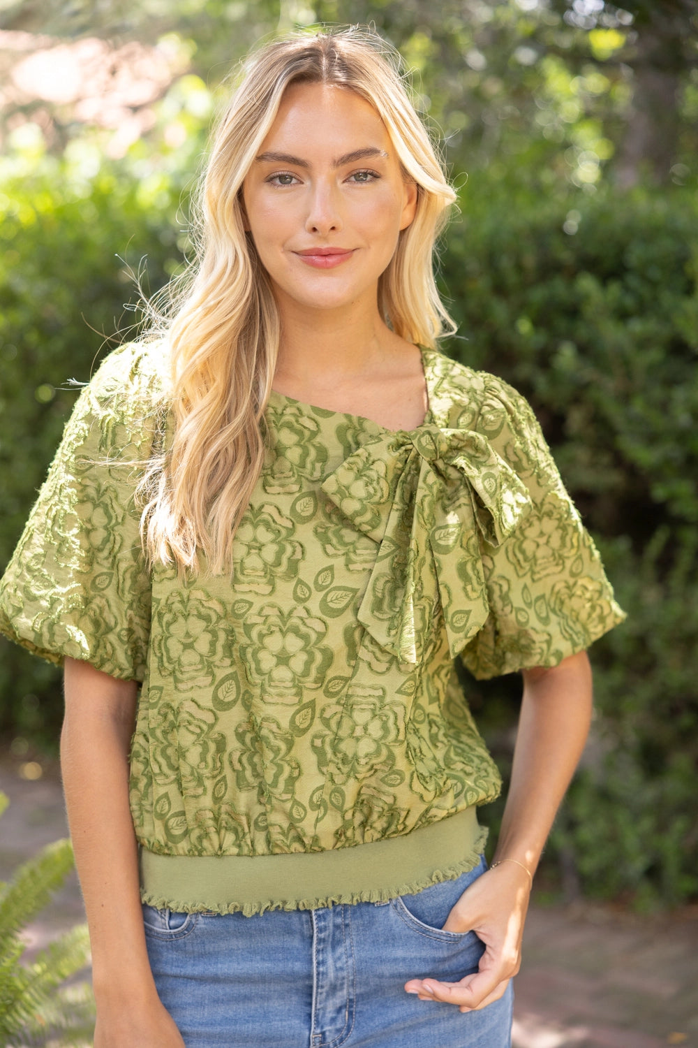 Bow Detail Burn Out Floral Top