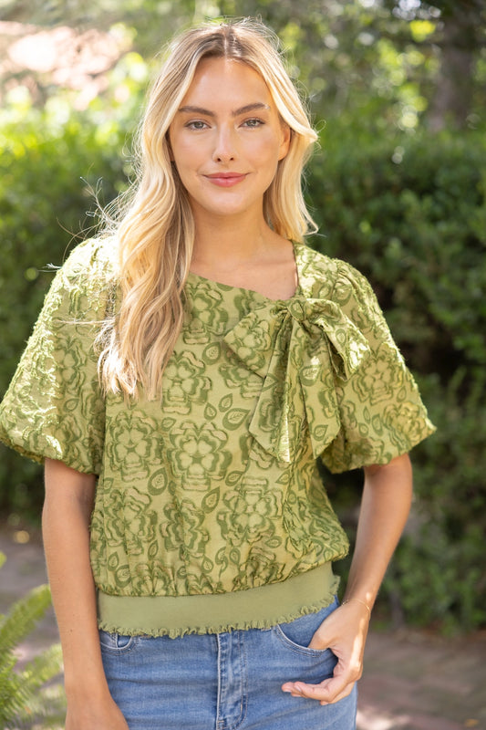 Bow Detail Burn Out Floral Top