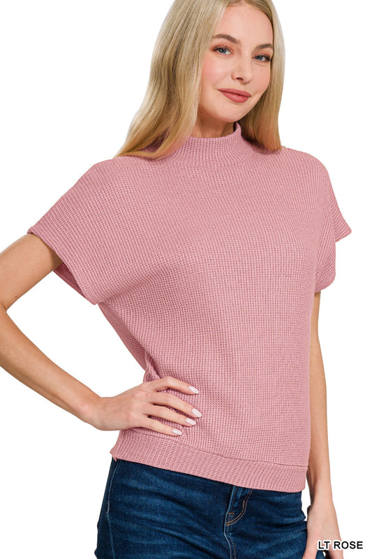 Zenana Mock Neck Sweater-Lt. Rose