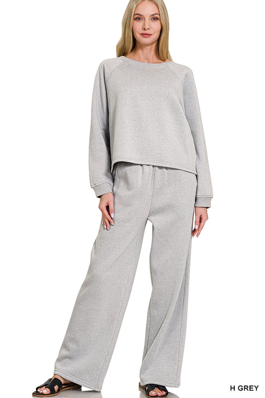Fleece Raglan Sleeve Pullover & Pants Set-Heather Grey