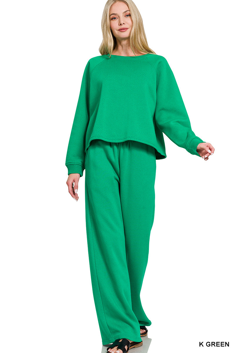 Fleece Raglan Sleeve Pullover & Pants Set-Kelly Green