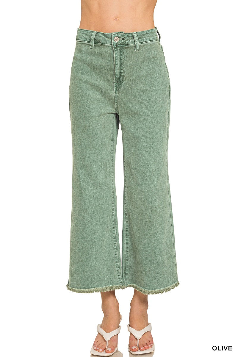 Washed Frayed Hem Straight Pants