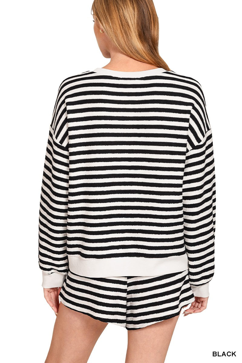 Striped Pullover and Shorts Set