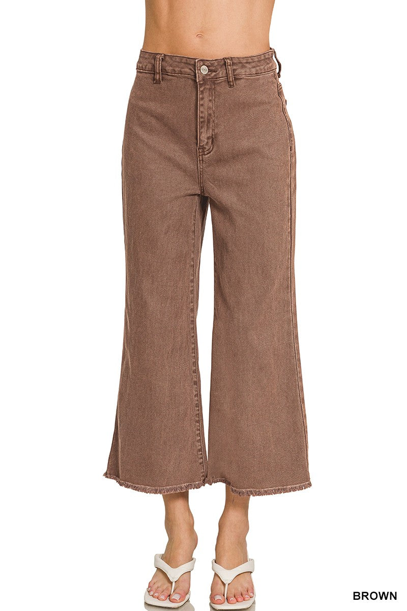 Washed Frayed Hem Straight Pants