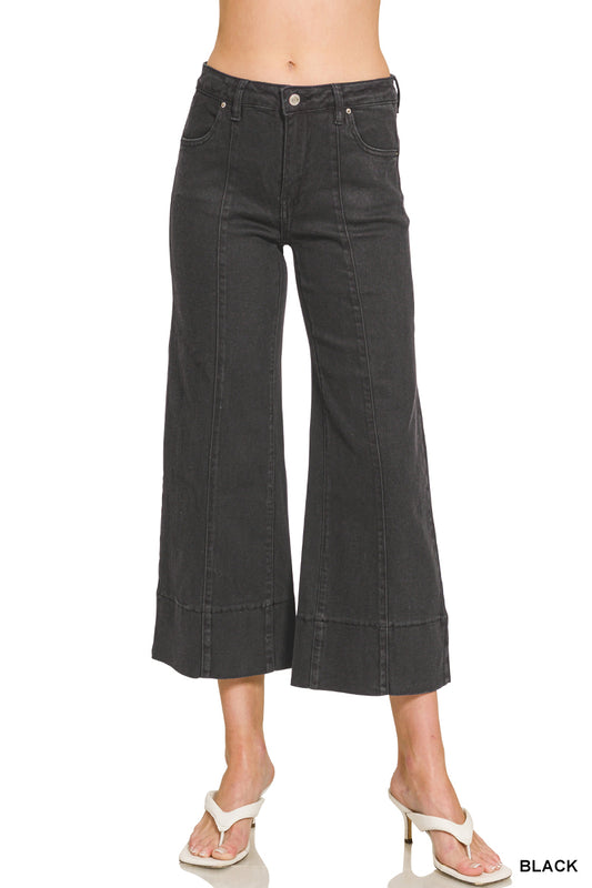 Mid Rise Wide Legged Cropped Colored Denim