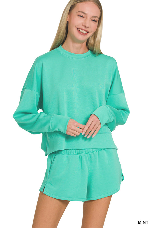 Zenana Scuba Sweatshirt and Shorts Set-Mint