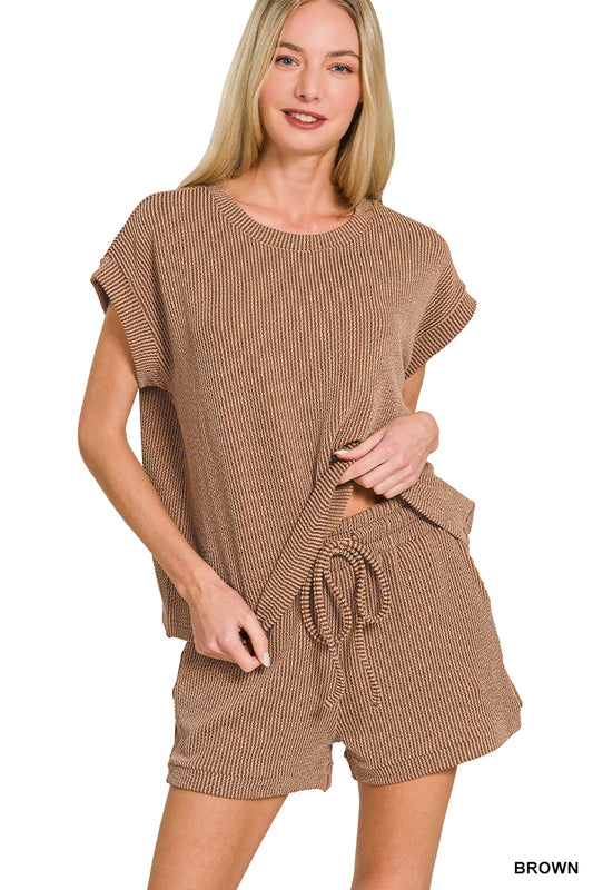 Raised Rib Cap Sleeve Top & Shorts Set