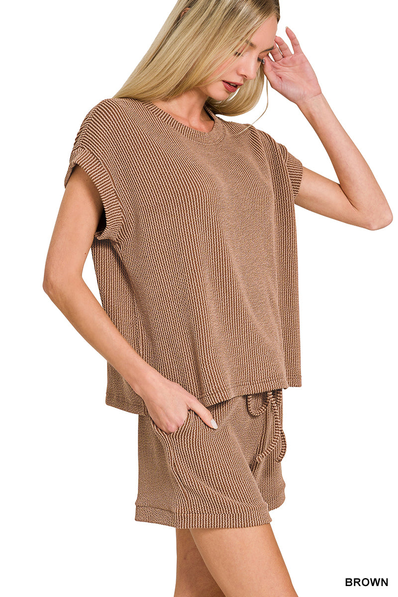 Raised Rib Cap Sleeve Top & Shorts Set