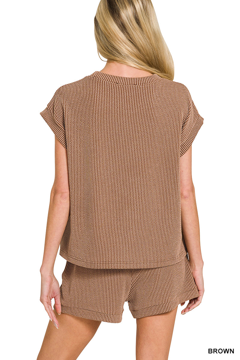 Raised Rib Cap Sleeve Top & Shorts Set