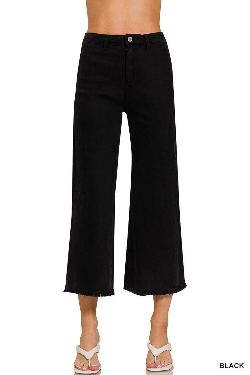 Washed Frayed Hem Straight Pants