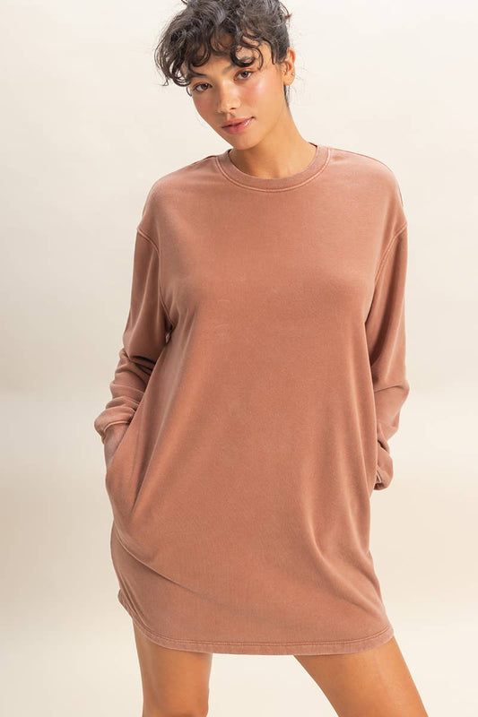 Mineral Washed Oversized Mini Sweatshirt Dress