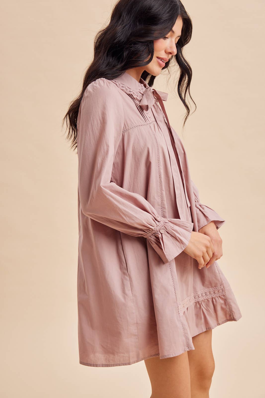 LACE TRIM PETER PAN COLLAR MINI DRESS